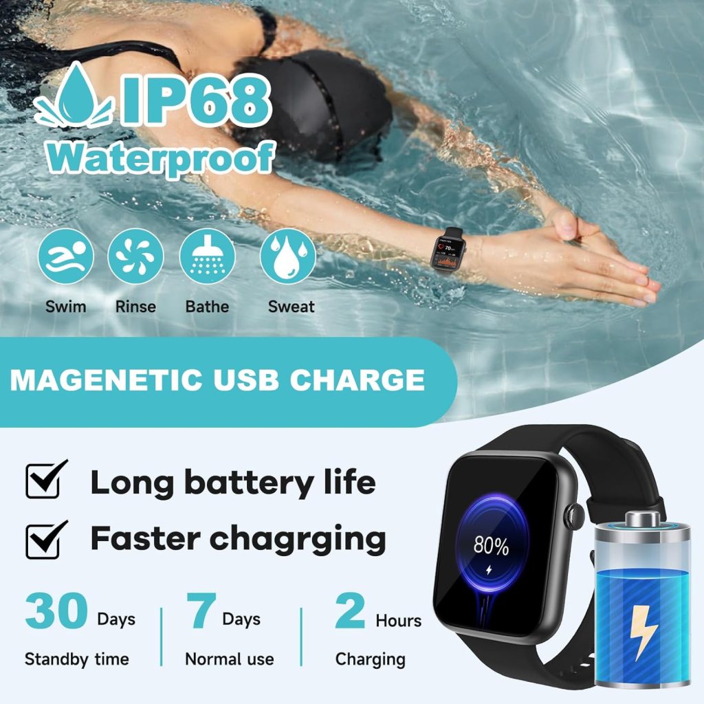 Smart Watch(Answer/Make Call) 1.83 HD Smartwatch for Men Women, Fitness Tracker with Blood Oxygen Heart Rate Sleep Monitor Step Calorie Counter, IP68 Waterproof for Android iOS