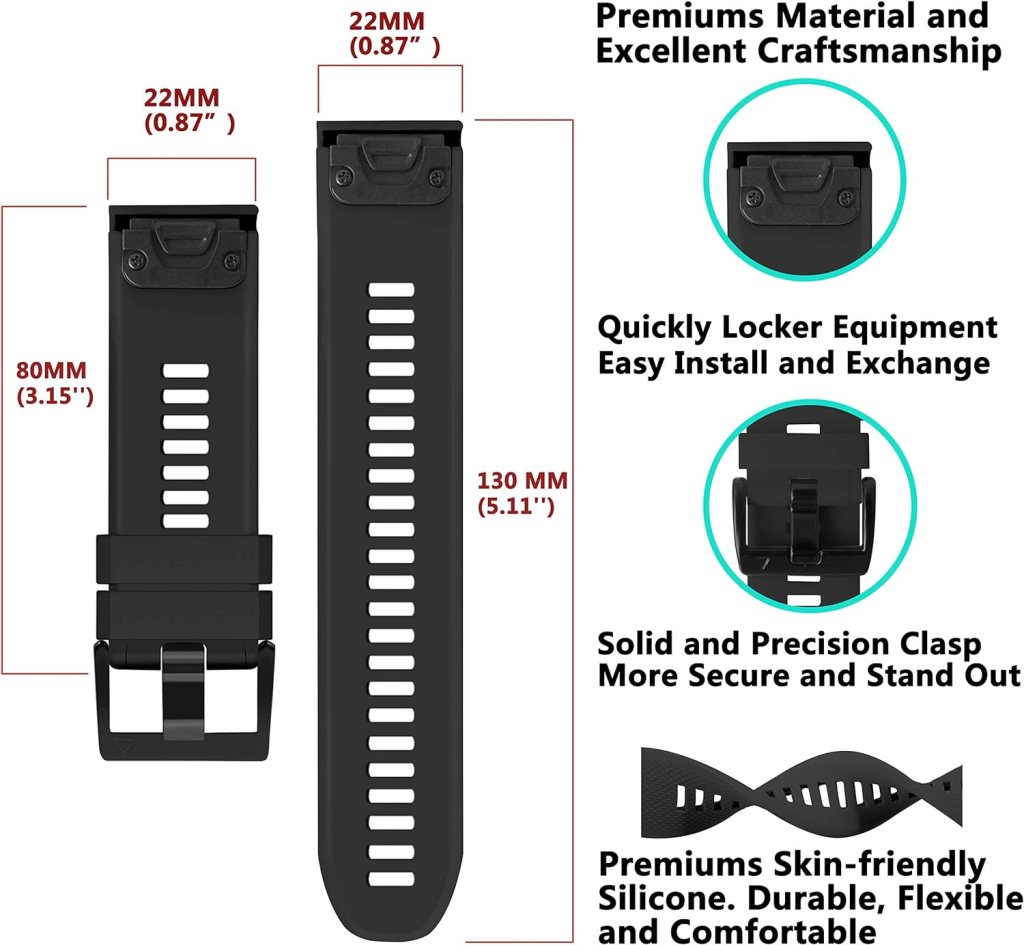 ZEROFIRE Bands Compatible with Garmin Fenix 5 Watch Strap Replacement Silicone Band for Fenix 7/Fenix 6/Fenix 6 Pro/Fenix 5/Fenix 5 Plus/Forerunner 935/Forerunner 945/Approach S60/S62/Quatix 5/Qatix 6, Not Fit 5X, 5S
