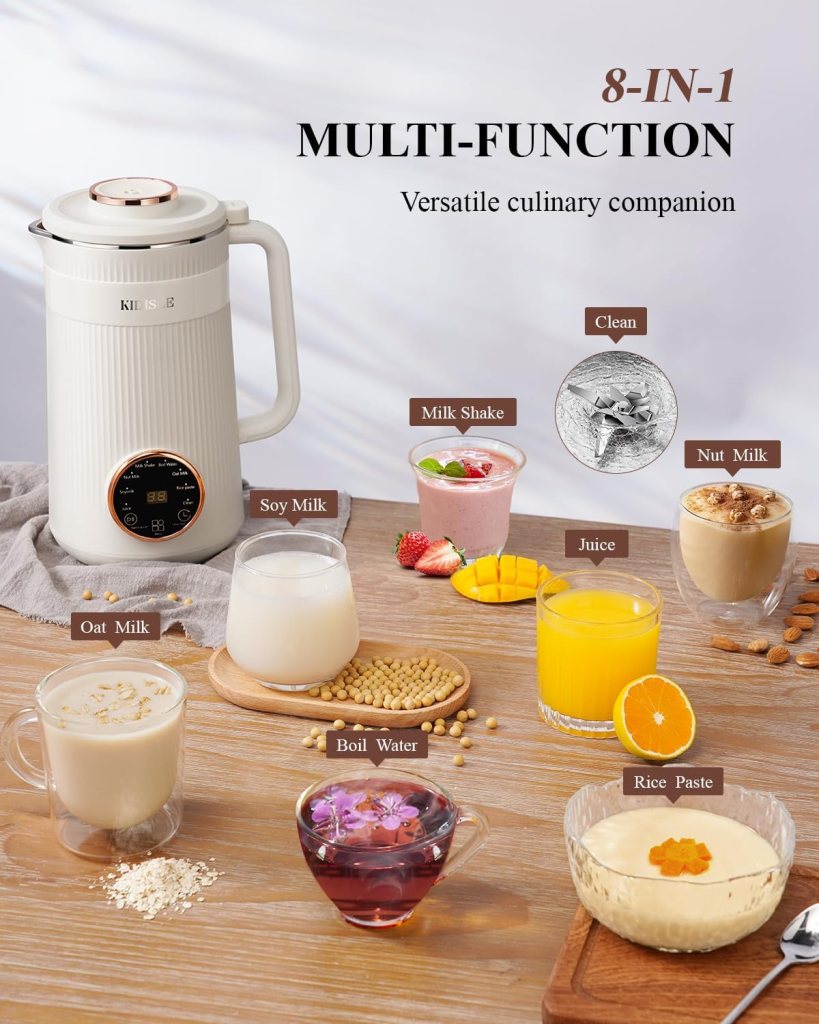 8 in 1 Nut Milk Maker, 32oz Homemade Almond, Oat, Coconut, Soy, Plant Based Milks and Non Dairy Beverages, Automatic Soybean Milk Machine with Delay Start/Keep Warm/Boil Water, Cream