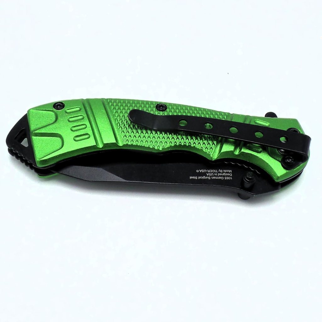 8 Inch Spring Assisted Foldable EDC Pocket Knife, w/Belt Clip German Surgical Steal DP Blade Everyday-Hunting-Fishing-Rescue-Tactical (Black)