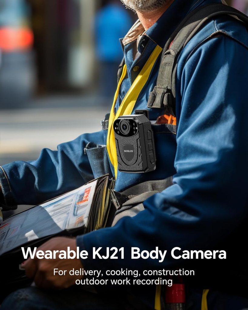 BOBLOV KJ21 Body Camera, 1296P Body Worn Camera, 8-10Hours Recording Outdoor Police Body Camera Support Memory Expand Max 128G, Easy to Operate, Clear NightVision (64GB)