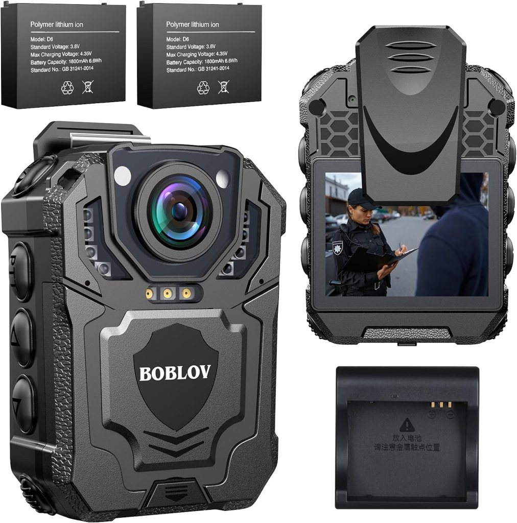 BOBLOV T5 Built-in 256GB 1440P Body Camera, Wearable Police Body Worn Camera, Camcorder with Two Batteries with Dock, Internal Card, Video Camera for Law Enforcement, Night Vision, File Protection