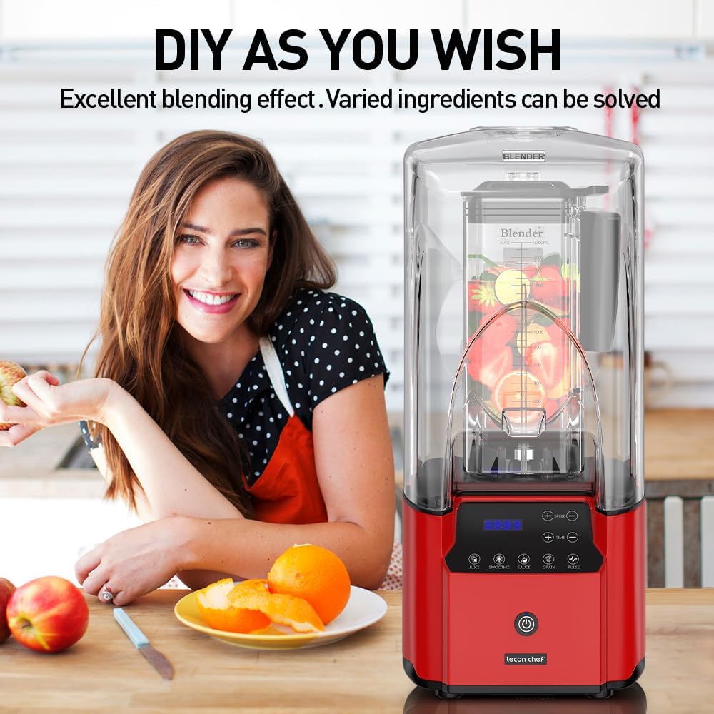 Commercial Quiet Shield Blender 2200W Professional Industrial Blenders Red 2.2L/ 74oz BPA-Free Pitcher for Ice Crushing, Shakes and Smoothies for Kitchen