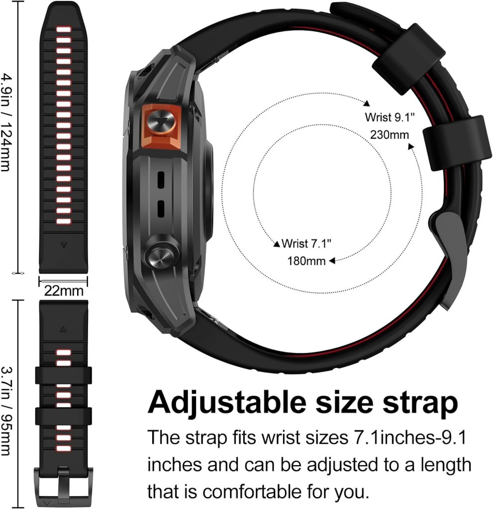 Compatible with Fenix 7 Band,22mm Easy-fit Silicone Watch Strap Wristbands Replacement for Garmin Fenix 5/Fenix 5 Plus/Fenix 6/Fenix 6 Pro/Fenix 7 Pro/Forerunner 935/Forerunner945/Approach S60
