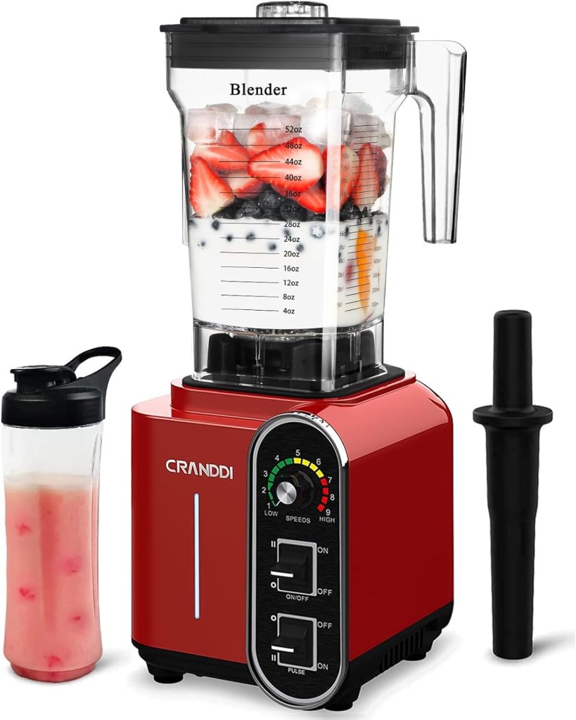 CRANDDI Professional Countertop Blender for kitchen,1800W, 9 Speeds, 52oz Jar for Shakes and Smoothies,High-Speed Commercial blender Easy to Clean, K98C-R