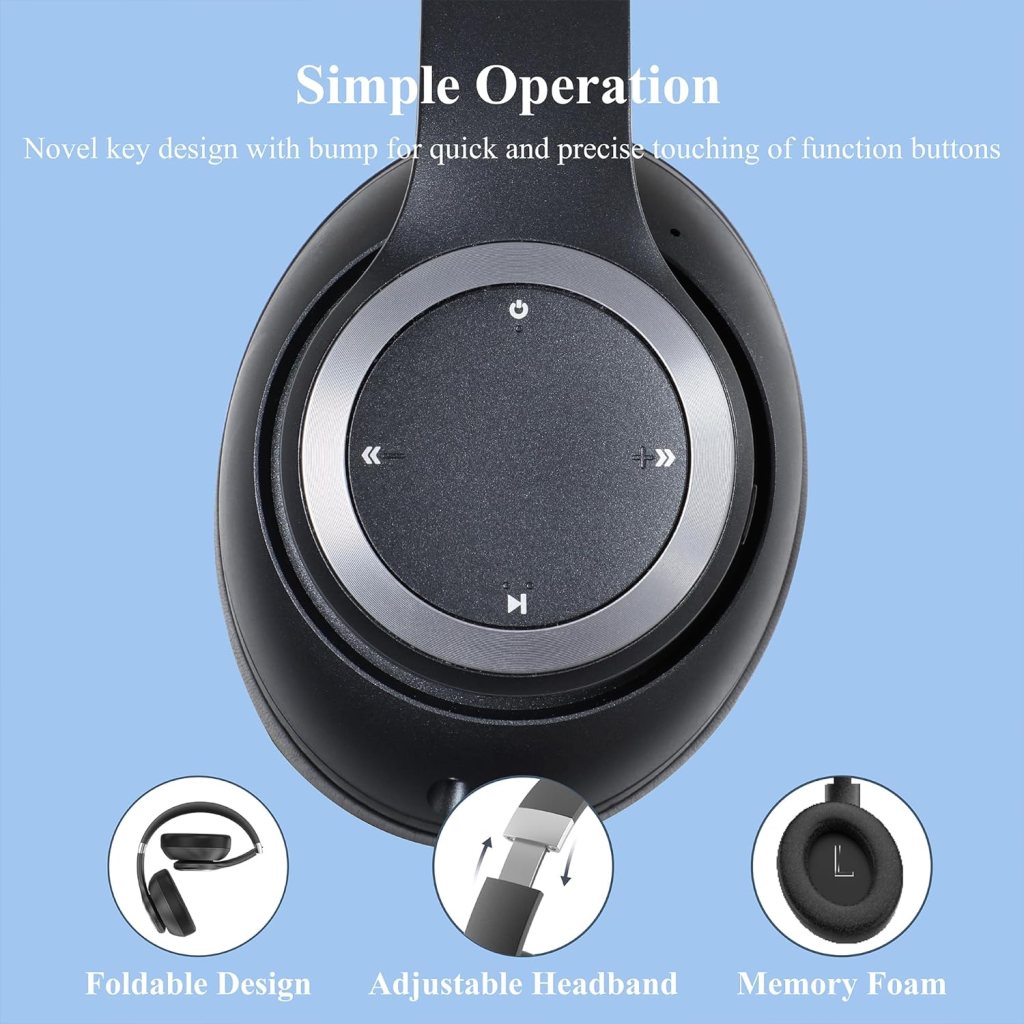 Hybrid Noise Cancelling Headphones, 100H Playtime Headphones Wireless Bluetooth with Transparency Mode, Over Ear Bluetooth Headphones Wireless with Mic, Deep Bass, Fast Charging for Travel (Black)