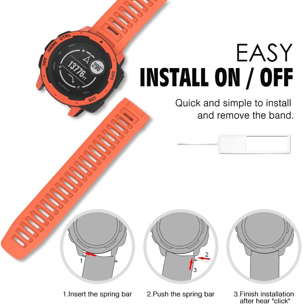 MoKo Watch Strap Compatible with Garmin Instinct Esports/Solar/Tactical/Tide Military Watch,Soft Silicone Adjustable Replacement Band Fit Garmin Instinct 2 Sports GPS Smart Watch - Black