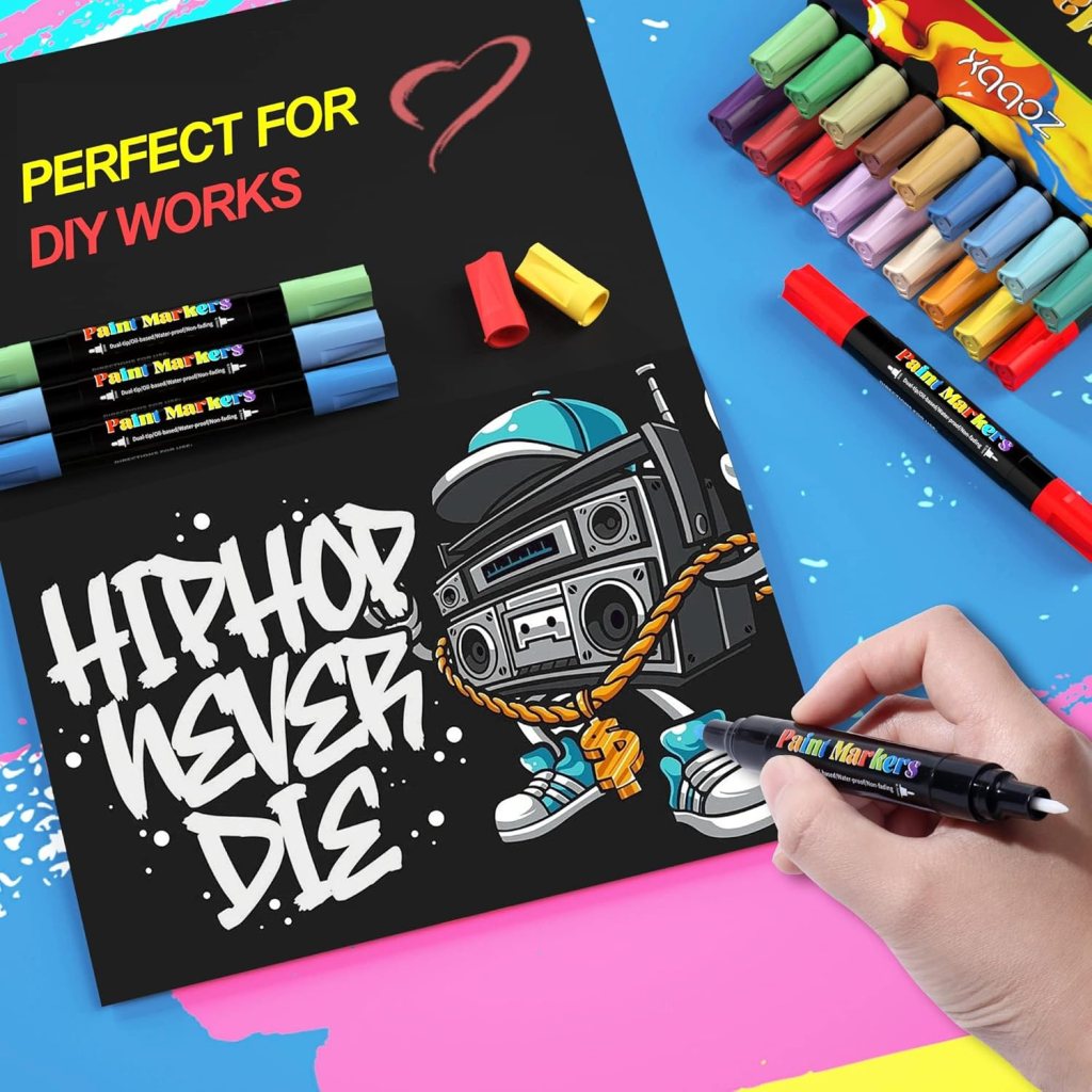 Permanent Paint Pens Markers - 18 Colors Dual Tip Oil Based Waterproof Paint Marker Pens for Metal Wood Glass Rock Painting Fabric Plastic Canvas Art Craft