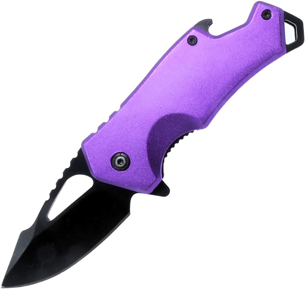 Sping Assisted Folding Pocket Knife 3 EDC German Surgical Stainless Steel Blade and Bottle Opener Purple Men Woman Sping Assisted Folding Pocket Knife 3 EDC German Surgical Stainless Steel Blade and Bottle Opener Purple Men Woman