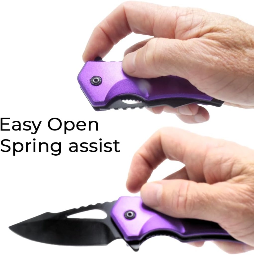 Sping Assisted Folding Pocket Knife 3 EDC German Surgical Stainless Steel Blade and Bottle Opener Purple Men Woman Sping Assisted Folding Pocket Knife 3 EDC German Surgical Stainless Steel Blade and Bottle Opener Purple Men Woman