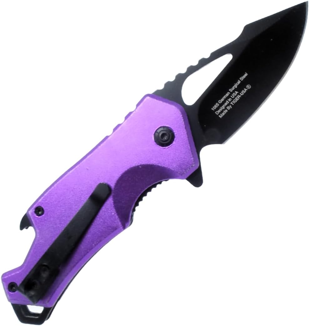 Sping Assisted Folding Pocket Knife review sping-assisted-folding-pocket-knife-3-edc-german-surgical-stainless-steel-blade-and-bottle-opener-purple-men-woman