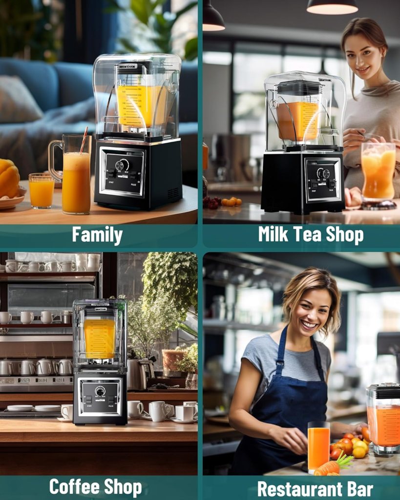 Wantjoin Professional Grade Blender - Soundproof  Quiet Commercial Blenders, Removable Shield, 2000W Watte, 67 Oz Capacity - Perfect for Kitchen, Fruits, Shakes, Smoothies, and Frozen Drinks(Black)