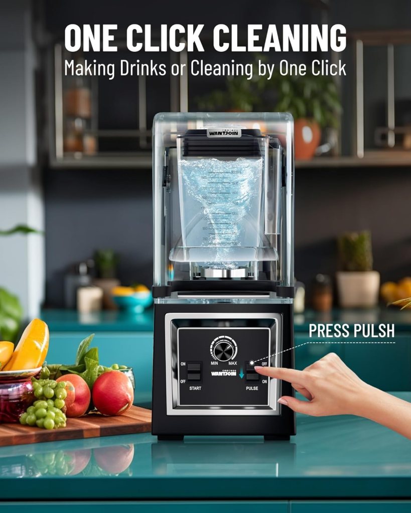 Wantjoin Professional Grade Blender - Soundproof  Quiet Commercial Blenders, Removable Shield, 2000W Watte, 67 Oz Capacity - Perfect for Kitchen, Fruits, Shakes, Smoothies, and Frozen Drinks(Black)