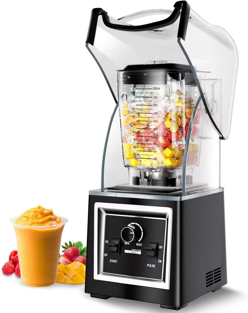 Wantjoin Professional Grade Blender - Soundproof  Quiet Commercial Blenders, Removable Shield, 2000W Watte, 67 Oz Capacity - Perfect for Kitchen, Fruits, Shakes, Smoothies, and Frozen Drinks(Black)
