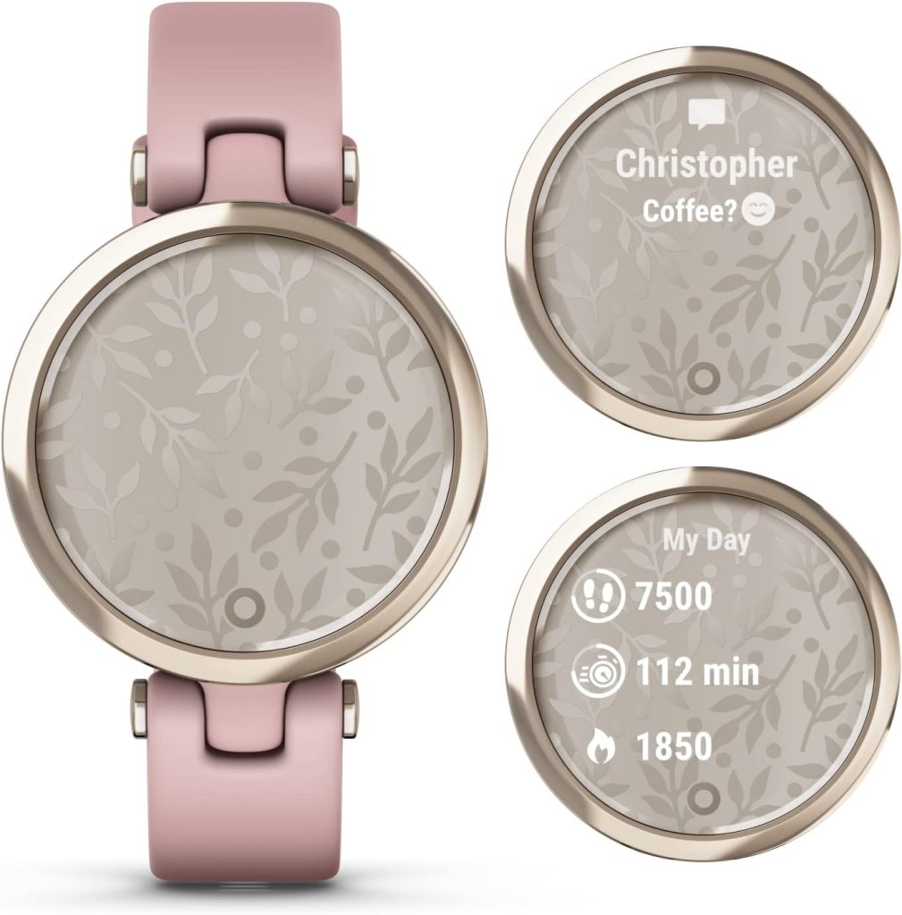 Wearable4U Garmin Lily Sport Women Fitness Smartwatch, Cream Gold, Dust Rose Silicone E-Bank Bundle, Gift for Mom