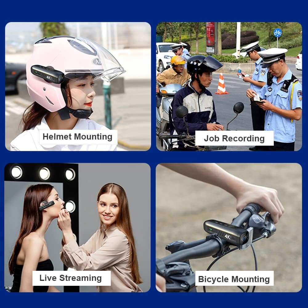 4K 30FPS Head Mounted Camera Wearable WiFi Video Camera Camcorder Webcam 120°Wide Angle Lens Anti-shake Built-in Battery APP Control for Vlog Video Recording