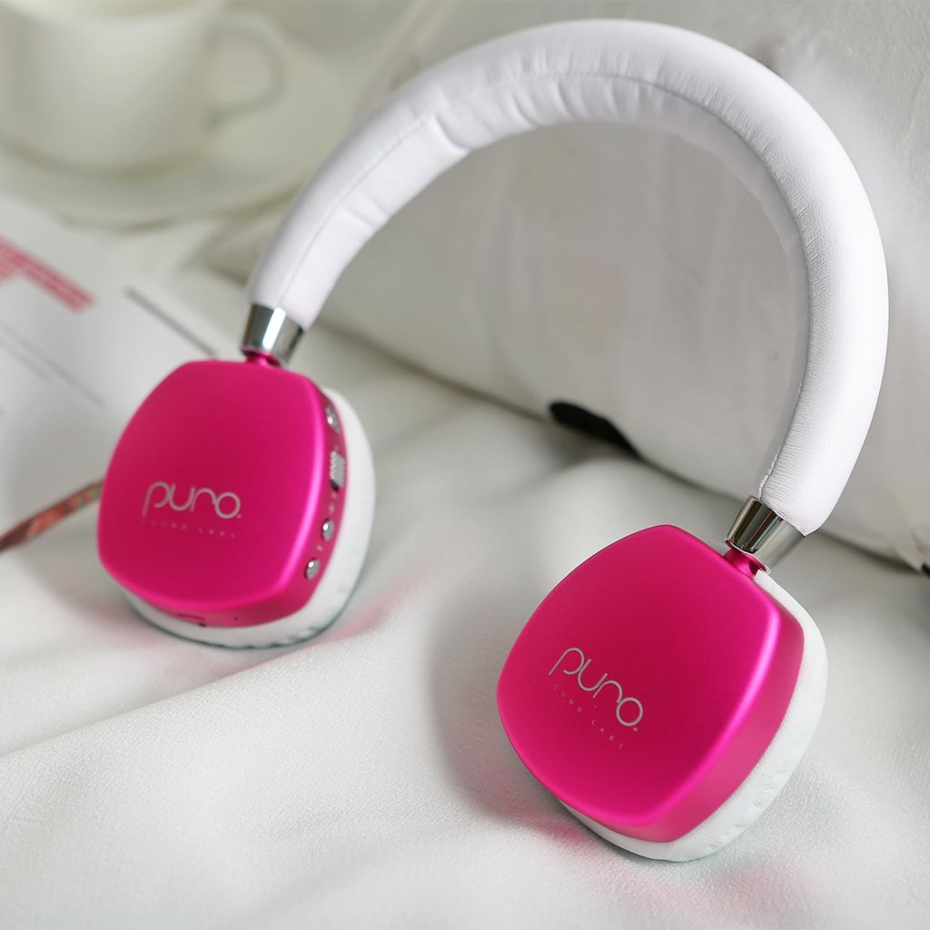 Puro Sound Labs PuroQuiet Plus Volume Limited On-Ear Active Noise Cancelling Bluetooth Headphones– Lightweight Headphones for Kids with Built-in Microphone–Safer Sound Studio-Grade Quality (Pink)