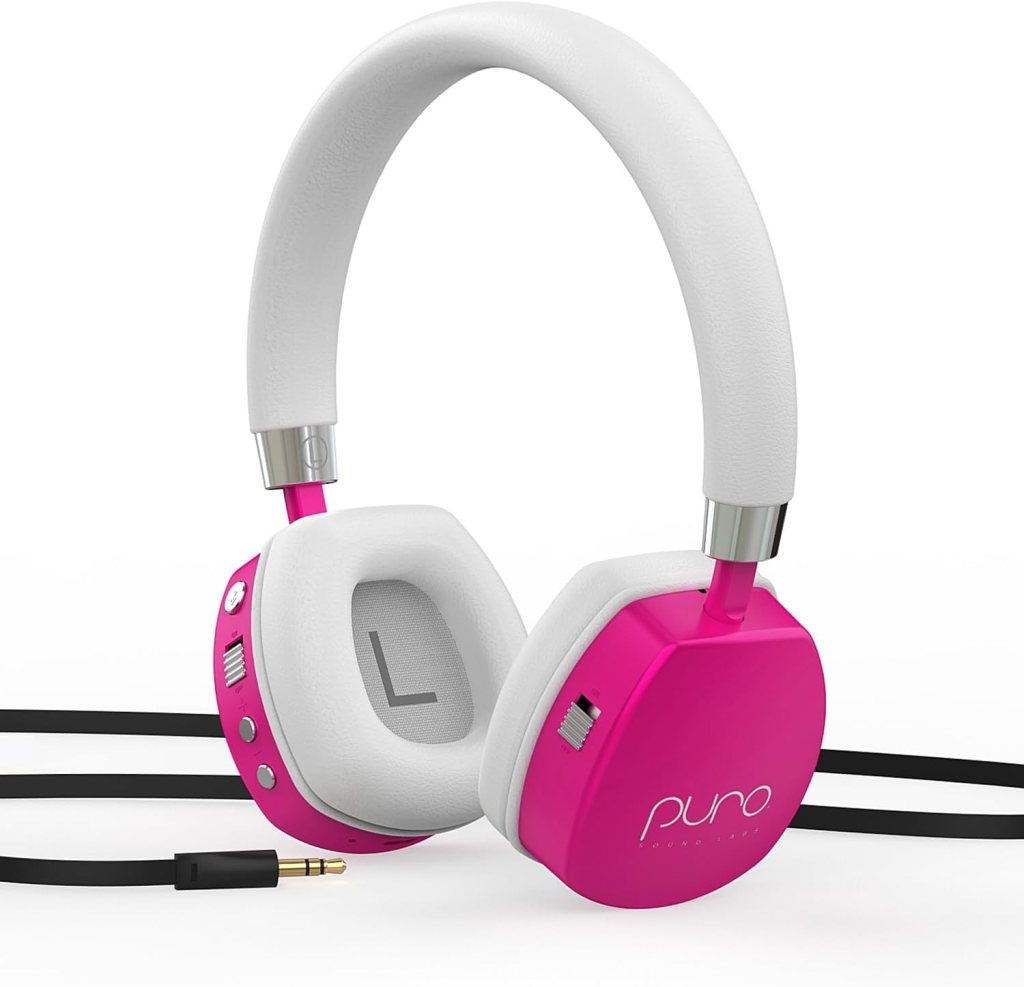 Puro Sound Labs PuroQuiet Plus Volume Limited On-Ear Active Noise Cancelling Bluetooth Headphones– Lightweight Headphones for Kids with Built-in Microphone–Safer Sound Studio-Grade Quality (Pink)