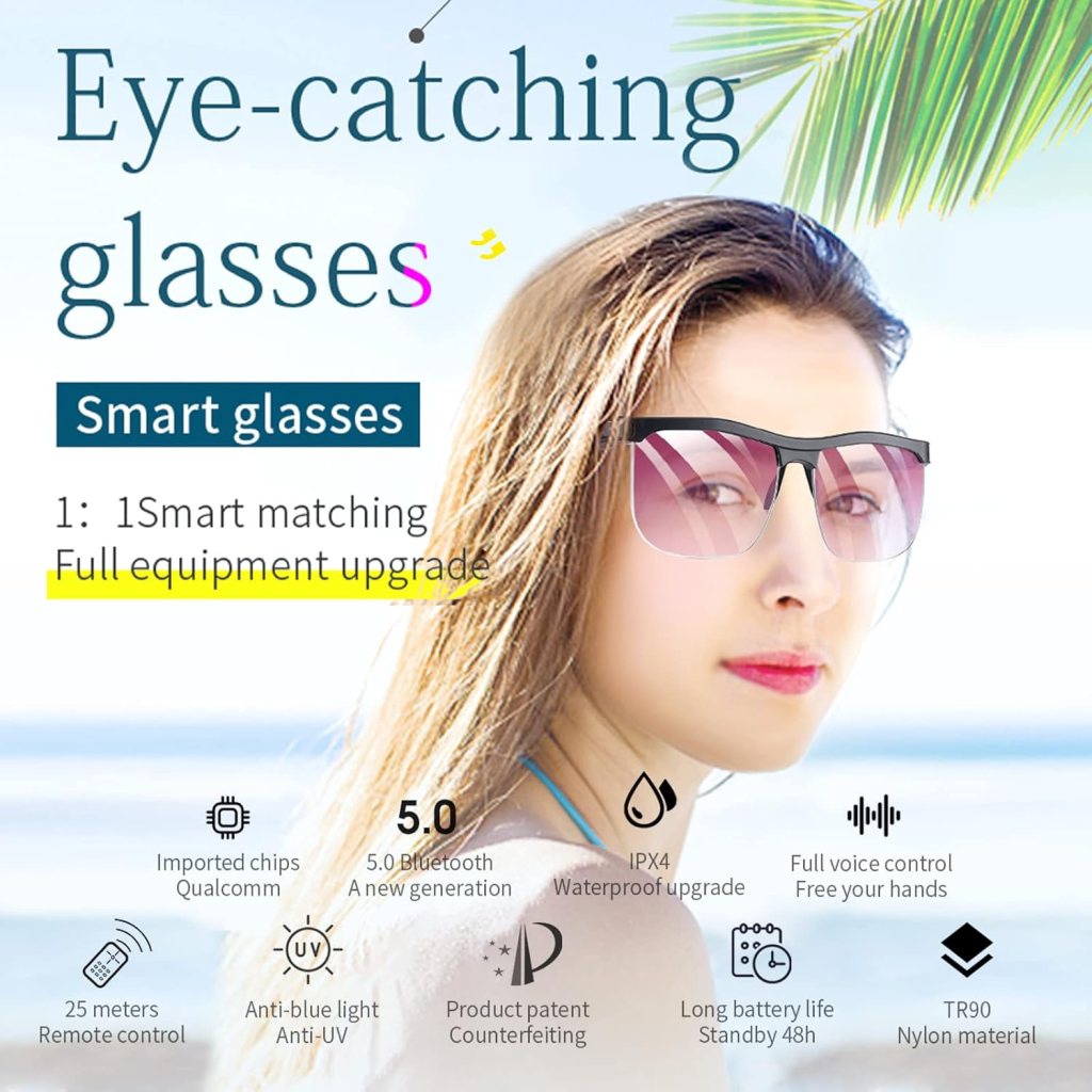 Smart Audio Glasses Blue Light Blocking UV400 - Photochromic Lenses - Built-in Mic  Speakers - Voice Control - Bluetooth Connectivity