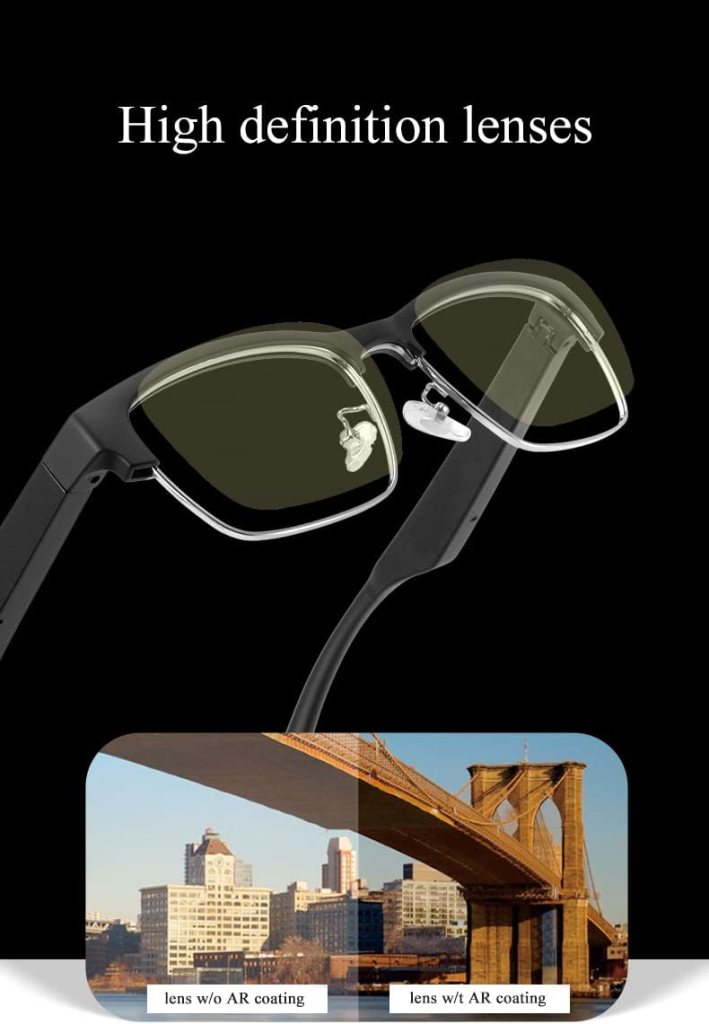 Smart Bluetooth Glasses,New Wireless Bluetooth Smart Audio Glasses,Mens/Womens Indoor and Outdoor Entertainment Smart Glasses,Including 2 Magnetic Charging Wires(gold clear)