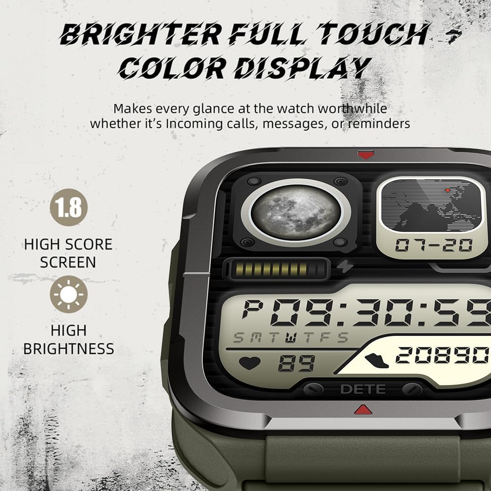 Smart Watch for Men with Bluetooth Call, Alexa Built-in1.8 Rugged Military Smartwatch, 100+ Workouts SpO2 Heart Rate Monitor Sleep Step Counter IP68 Waterproof Activity Trackers for Android iPhone Smart Watch for Men with Bluetooth Call, Alexa Built-in1.8 Rugged Military Smartwatch, 100+ Workouts SpO2 Heart Rate Monitor Sleep Step Counter IP68 Waterproof Activity Trackers for Android iPhone