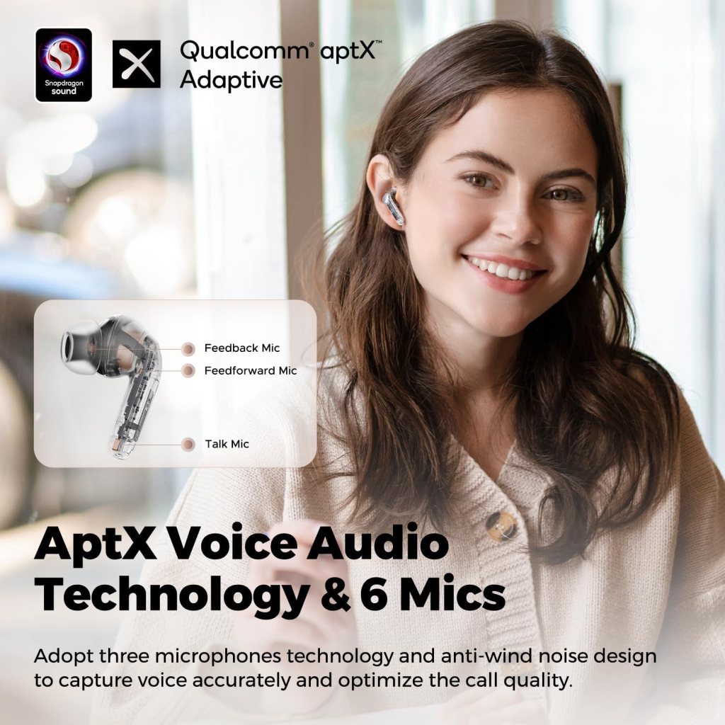 SoundPEATS Air4 Pro Noise Cancelling Wireless Earbuds, Bluetooth 5.3 Earbuds with 6 Mics CVC 8.0 ENC, Qualcomm® AptX™ Adaptive Earphones, Multipoint Connection, in-Ear Detection,App Customize EQ