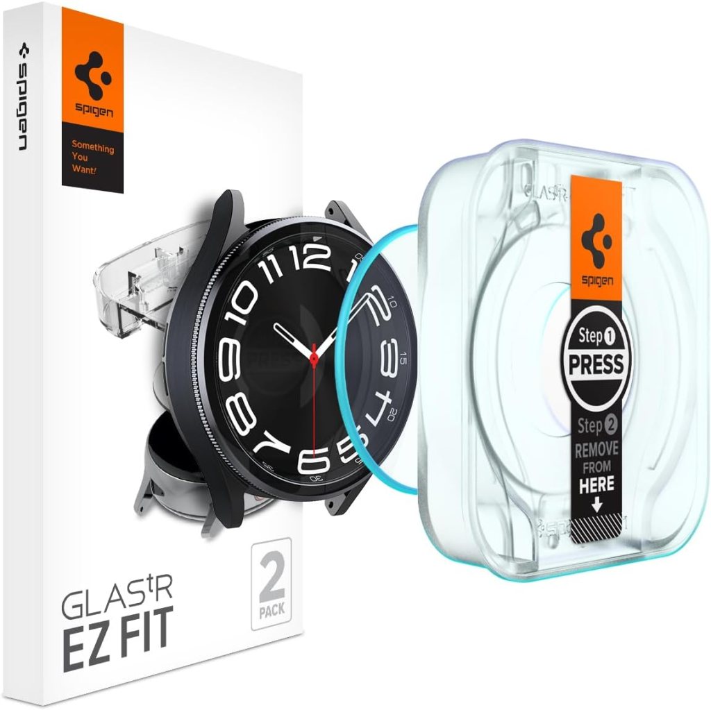 Spigen Tempered Glass Screen Protector [GlasTR EZ FIT] designed for Galaxy Watch 6 Classic (47mm) - 2 Pack