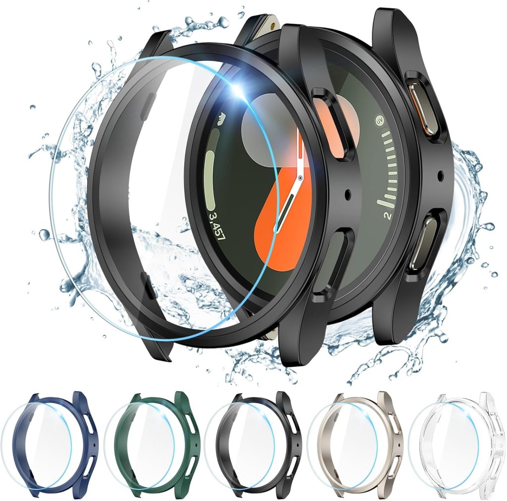 [5+5 Pack] KIMILAR Galaxy Watch 6 Screen Protector Case 40mm, Anti-Fog Tempered Glass Protective Film and Hard PC Protective Bumper Compatible with Samsung Galaxy Watch 6 40mm Accessories