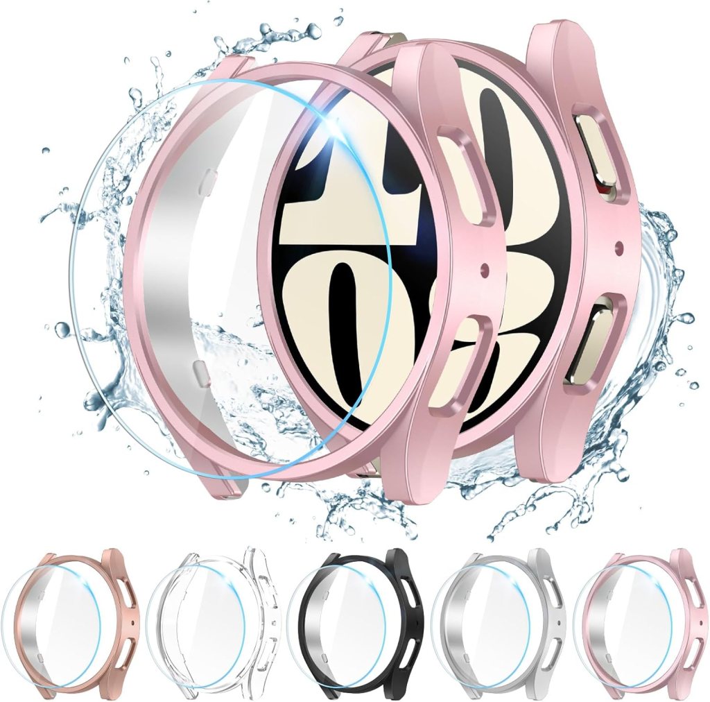 [5+5 Pack] KIMILAR Galaxy Watch 6 Screen Protector Case 40mm, Anti-Fog Tempered Glass Protective Film and Hard PC Protective Bumper Compatible with Samsung Galaxy Watch 6 40mm Accessories