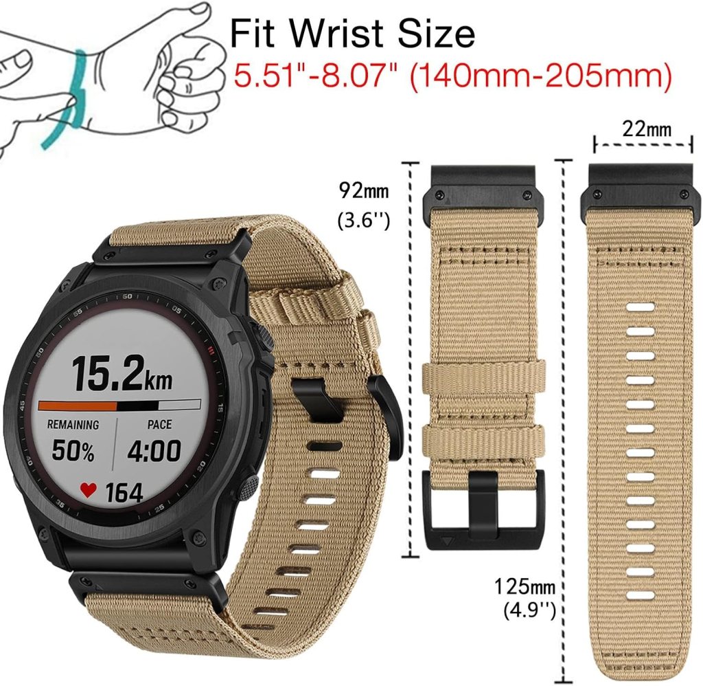 Abanen Upgraded Quick Fit 22mm Nylon Watch Bands for Garmin Fenix 7 / Fenix 6 / Fenix 5 / EPIX Pro 47mm, Adjustable Woven Webbing Sports Strap with Stainless Steel Clasp for Forerunner 955, MARQ