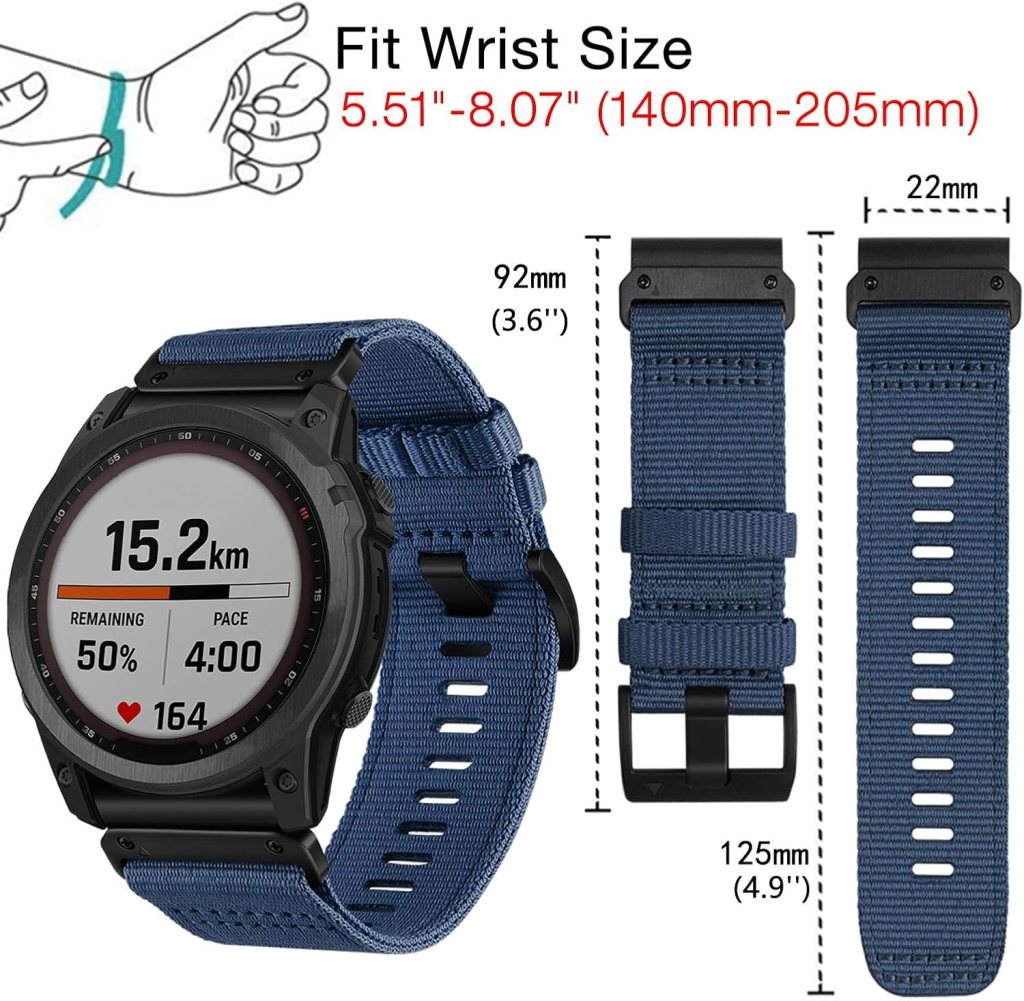 Abanen Upgraded Quick Fit 22mm Nylon Watch Bands for Garmin Fenix 7 / Fenix 6 / Fenix 5 / EPIX Pro 47mm, Adjustable Woven Webbing Sports Strap with Stainless Steel Clasp for Forerunner 955, MARQ