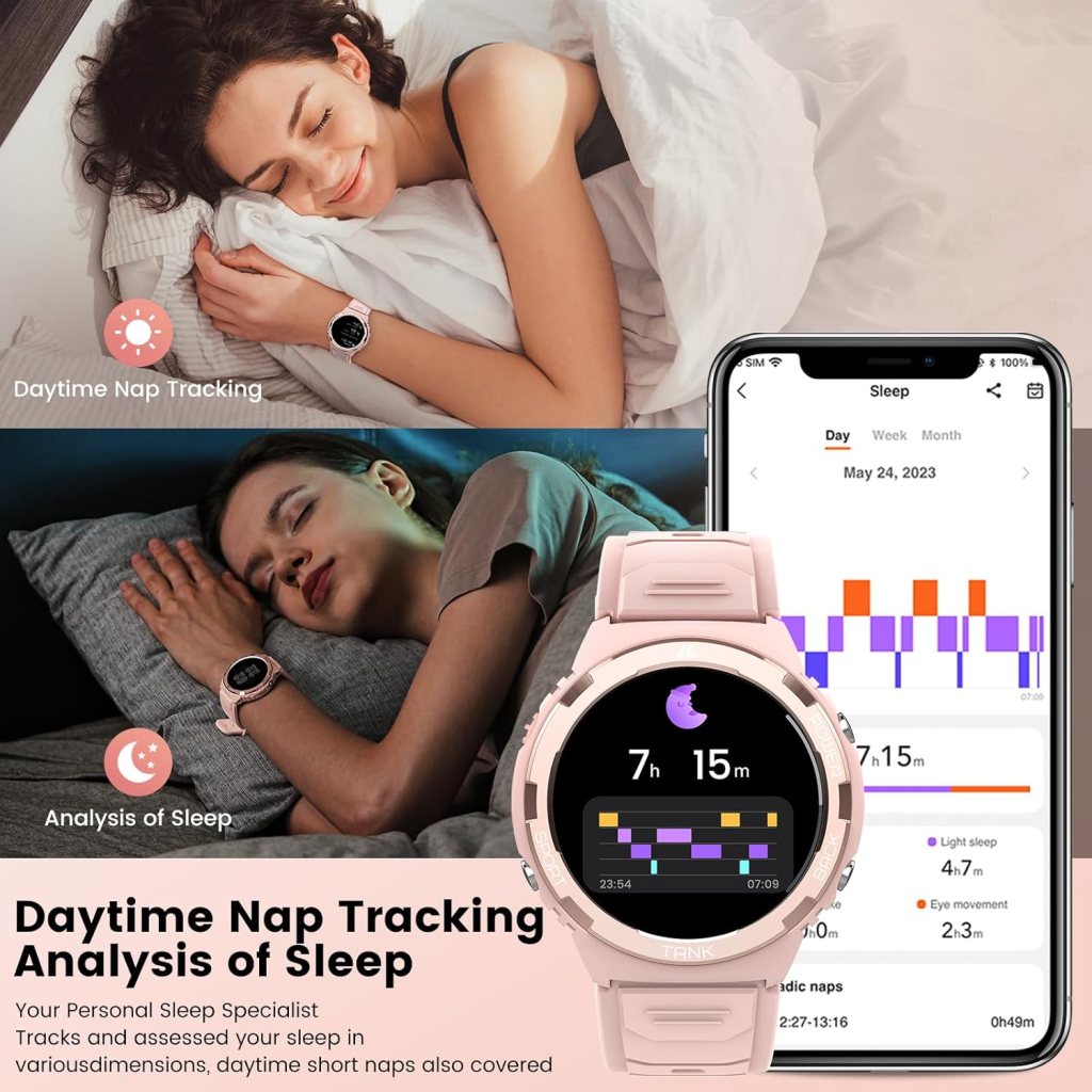 AMAZTIM Smart Watches for Women,Lightest Fitness Tracker with 5ATM Waterproof,Answer/Dial Calls,1.3AMOLED Ultra HD Display,AI Voice Assistant 24H Sleep/Heart Rate (Black)