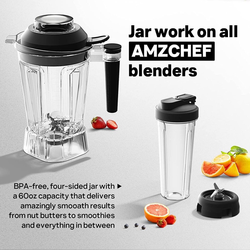 Amzchef Professional Blender for Kitchen, 1800 Peak Watts, 4 Functions for Smoothies, Frozen Drinks, Ice Cream Hearty Soups with 3 Speeds Pulse, 63 oz. Pitcher, 20 oz. To-Go Cups, Black Amzchef Professional Blender for Kitchen, 1800 Peak Watts, 4 Functions for Smoothies, Frozen Drinks, Ice Cream Hearty Soups with 3 Speeds Pulse, 63 oz. Pitcher, 20 oz. To-Go Cups, Black