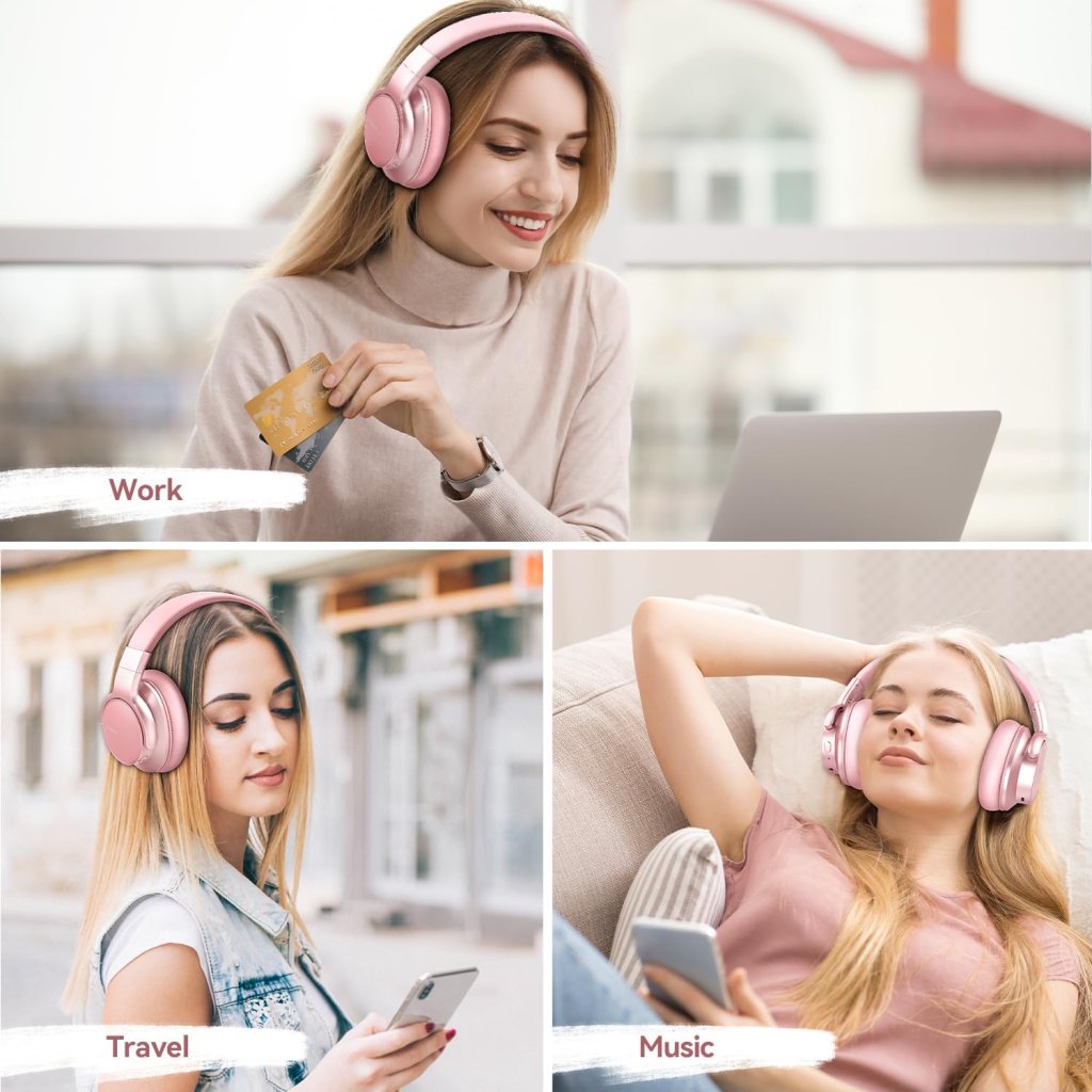AUSDOM Bluetooth Noise Cancelling Headphones: E7 Wireless Over Ear ANC Headphones with Microphone, 50H Playtime, Hi-Fi Stereo Sound, Comfortable Earpads for Travel Work Adults, Black Red