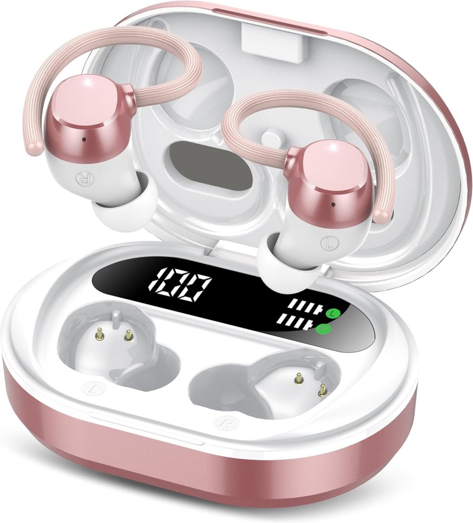 Ear buds Wireless Bluetooth Earbuds Bluetooth Headphones Sports Earphones with Earhook Deep Bass LED Display IPX7 Waterproof ENC Noise Cancellation Over-Ear 2024 NEW Headset for Exercise/Work/Study