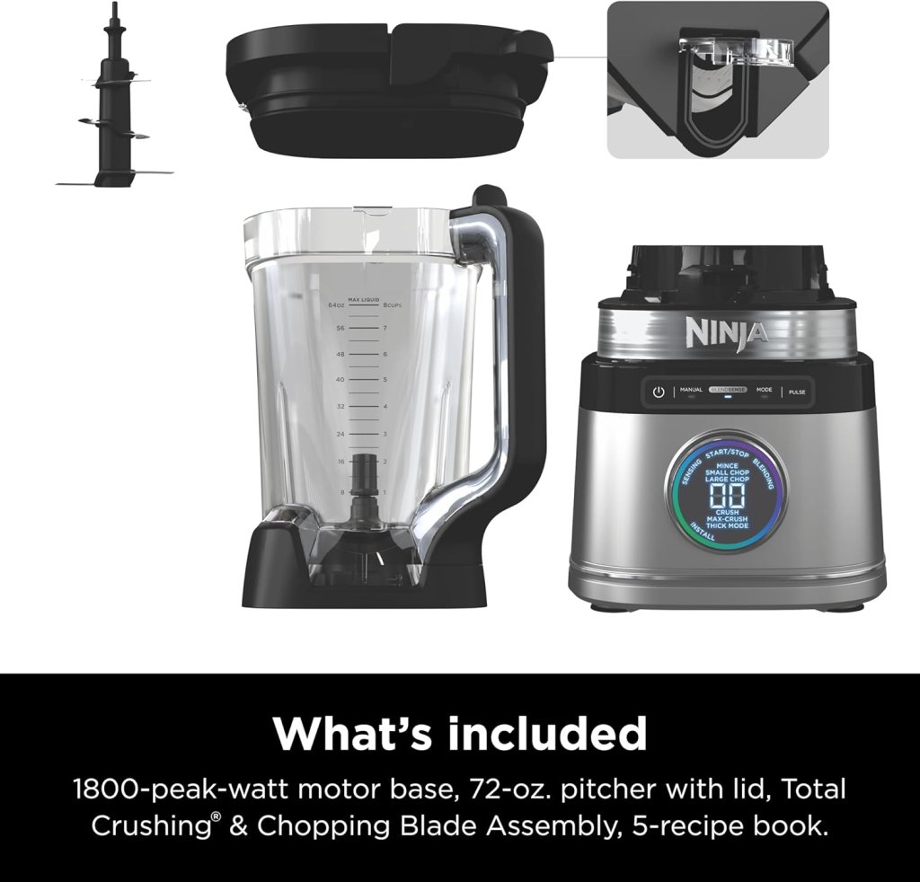 Ninja Detect Power Blender Pro + Personal Single-Serve, BlendSense Technology, For Smoothies, Food and More, Compact Kitchen Countertop, 1800 P-Watts, 72 oz. Pitcher, (2) 24 oz. Cups, Black, TB301