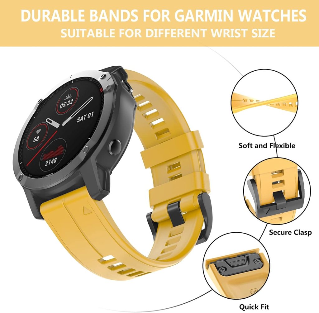 OVERSTEP Compatible with Garmin Fenix 5 Watch Band, 22mm Soft Silicone Bands for Fenix 6/Fenix 7/Fenix 5 Plus/Fenix 6 Pro/Forerunner 935/Forerunner 945/Approach S60/Quatix 5 Smartwatch (Gray)