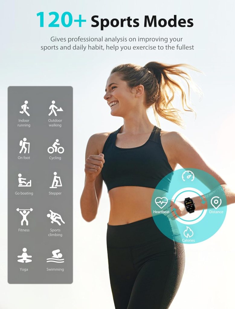 Smart Watch (Answer/Make Call), 48mm Smartwatch for Men Women, 120+ Sport Modes Fitness Tracker, Heart Rate/SpO2/Sleep Monitor, Step Counter, IP68 Waterproof Smartwatch for Android iOS Phones (Black)