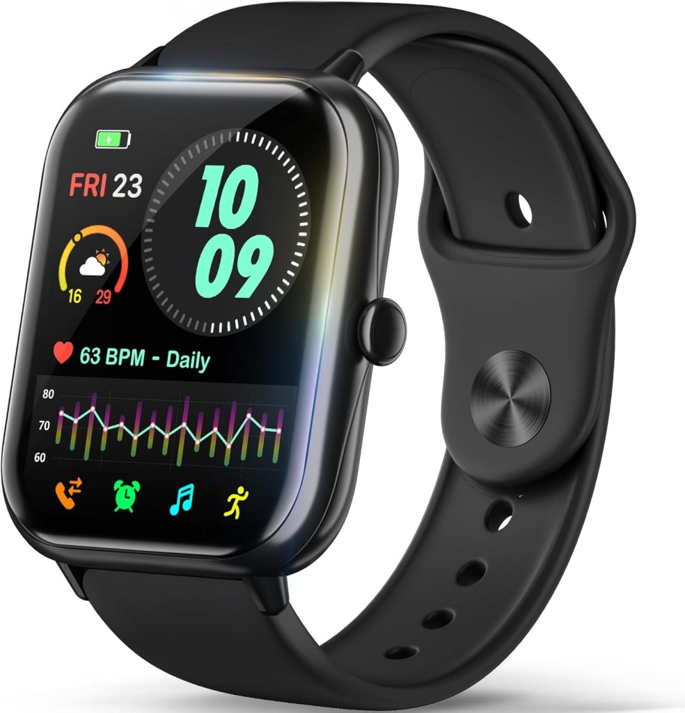 Smart Watch (Answer/Make Call), 48mm Smartwatch for Men Women, 120+ Sport Modes Fitness Tracker, Heart Rate/SpO2/Sleep Monitor, Step Counter, IP68 Waterproof Smartwatch for Android iOS Phones (Black)