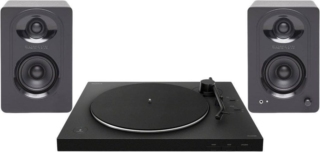Sony PS-LX310BT Bluetooth Wireless Turntable - High-Fidelity Vinyl Record Player with Bluetooth Connectivity Bundle with SAM30 3-Inch Powered Studio Monitors Pair (Black) (2 Items)