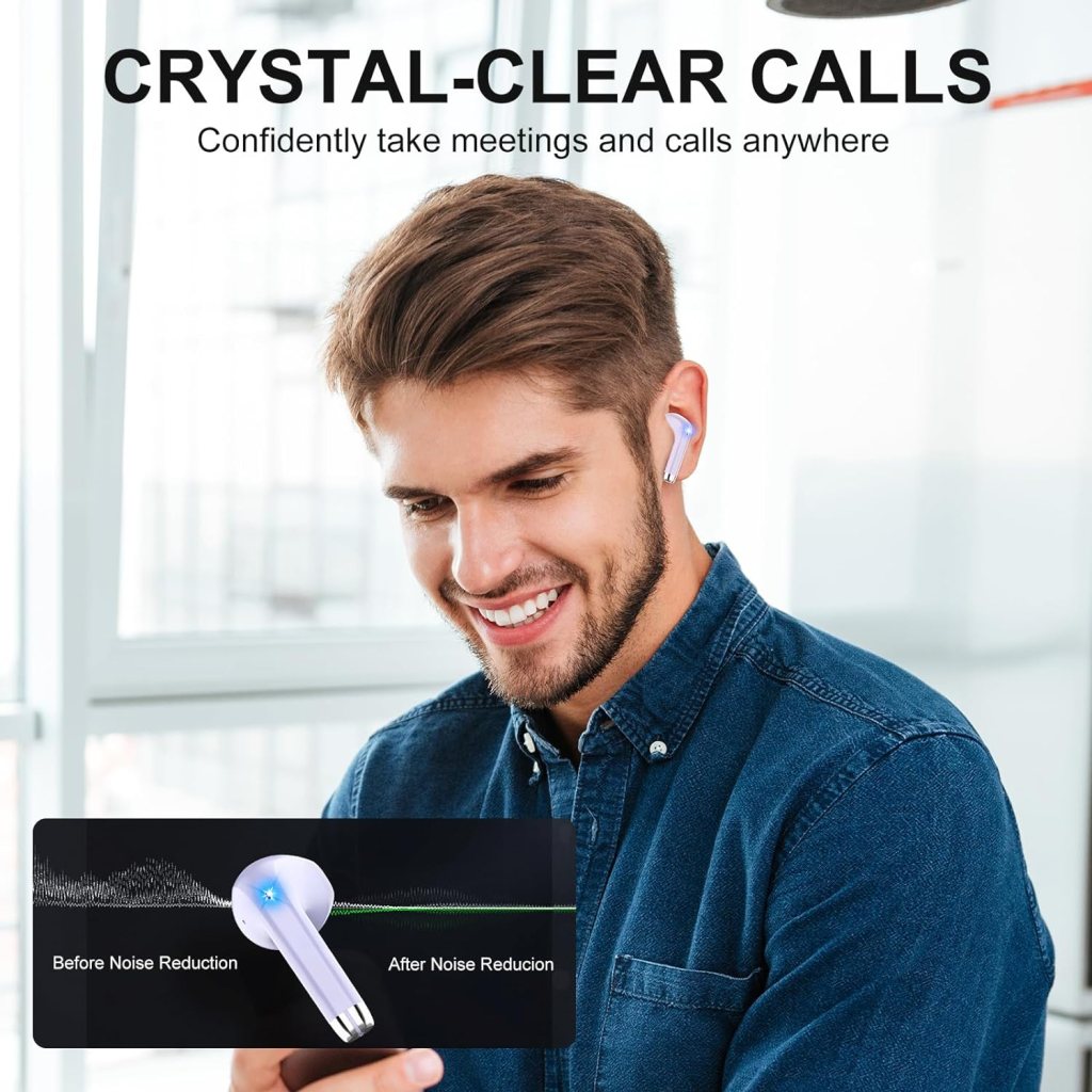 Wireless Earbuds Bluetooth Headphones 5.3 Bass Stereo Earphones, 40H Playtime Ear Buds with LED Power Display, Bluetooth Earbud with Noise Cancelling Mic IPX7 Waterproof Earbuds for iOS Android