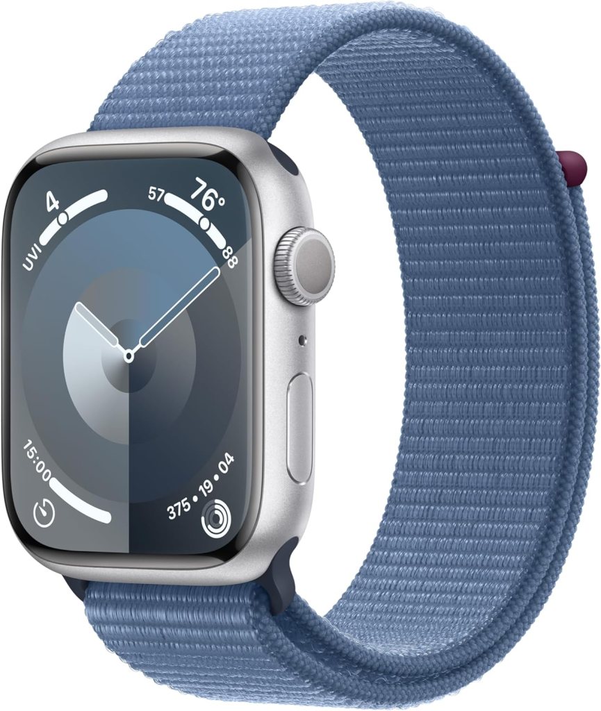 Apple Watch Series 9 [GPS 45mm] Smartwatch with Silver Aluminum Case with Winter Blue Sport Loop. Fitness Tracker, Blood Oxygen  ECG Apps, Always-On Retina Display, Carbon Neutral