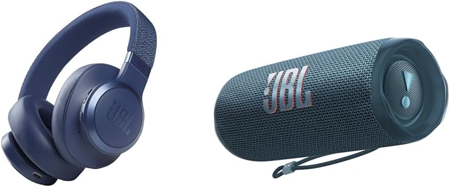 JBL Live 660NC - Wireless Over-Ear Noise Cancelling Headphones with Long Lasting Battery and Voice Assistant - Blue  Flip 6 - Portable Bluetooth Speaker