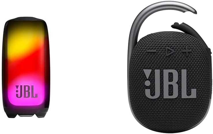JBL Pulse 5 - Portable Bluetooth Speaker with Dazzling Lights Original Pro Sound, Black Clip 4: Portable Speaker with Bluetooth, Built-in Battery, Waterproof and Dustproof Feature - Black JBL Pulse 5 - Portable Bluetooth Speaker with Dazzling Lights Original Pro Sound, Black Clip 4: Portable Speaker with Bluetooth, Built-in Battery, Waterproof and Dustproof Feature - Black