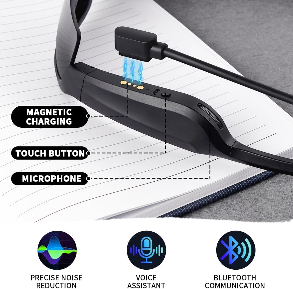 Sports Smart Glasses for Men Women Open Ear 5.3 Connectivity Sunglasses IPX4 Waterproof Magnetic Charging Noise Reduction with Speaker for Bike Outdoor Cycling Running Sports Smart Glasses for Men Women Open Ear 5.3 Connectivity Sunglasses IPX4 Waterproof Magnetic Charging Noise Reduction with Speaker for Bike Outdoor Cycling Running