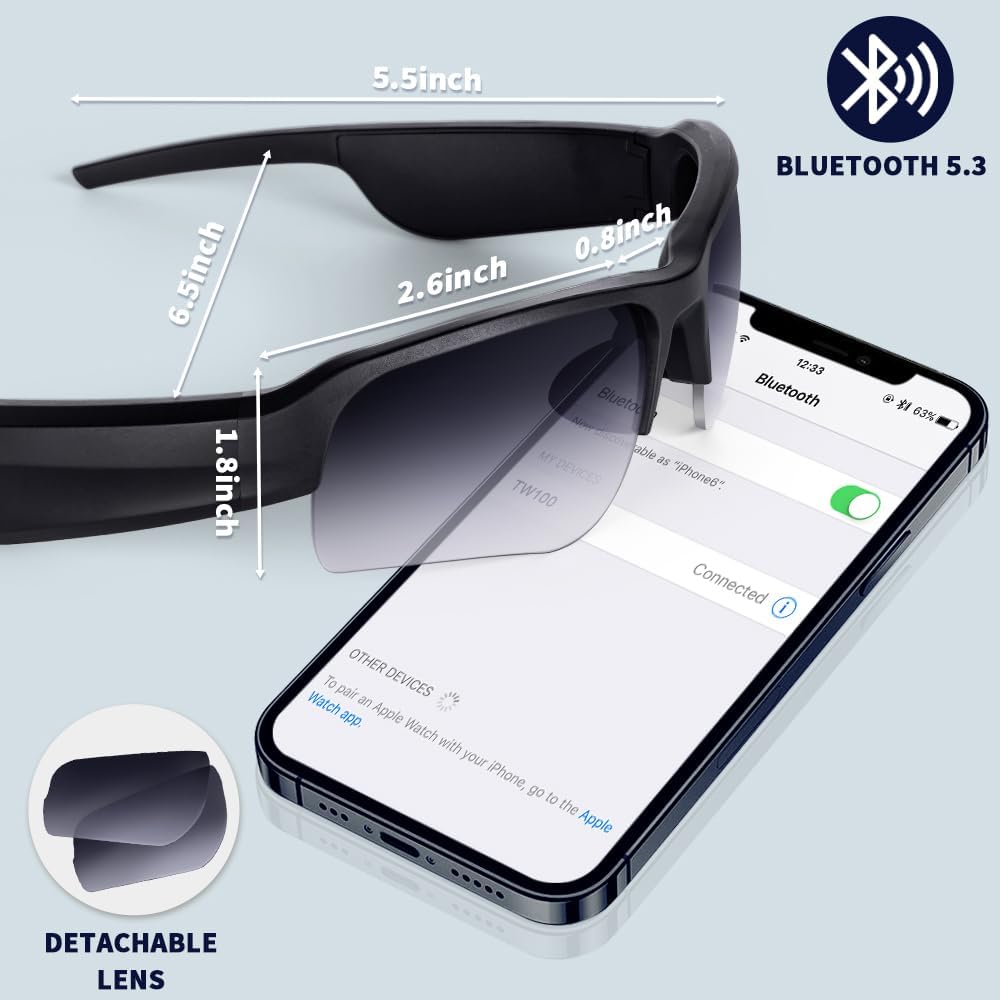 Sports Smart Glasses for Men Women Open Ear 5.3 Connectivity Sunglasses IPX4 Waterproof Magnetic Charging Noise Reduction with Speaker for Bike Outdoor Cycling Running Sports Smart Glasses for Men Women Open Ear 5.3 Connectivity Sunglasses IPX4 Waterproof Magnetic Charging Noise Reduction with Speaker for Bike Outdoor Cycling Running