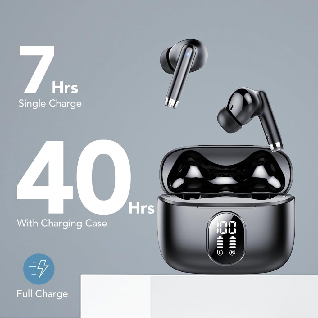 Wireless Earbuds, QXQ Bluetooth 5.3 Headphones in Ear 40H Playtime, Ear buds Deep Bass, Bluetooth Earbuds Built-in HD Mic, IPX7 Waterproof, Earphones Light Weight, Touch Control, Portable Design,USB-C