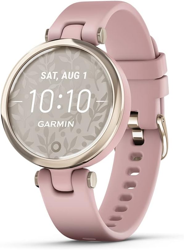 Garmin Lily™ Stylish Small Smartwatch, Bright Touchscreen Display and Patterned Lens, Cream Gold and Dust Rose, Silicone Band