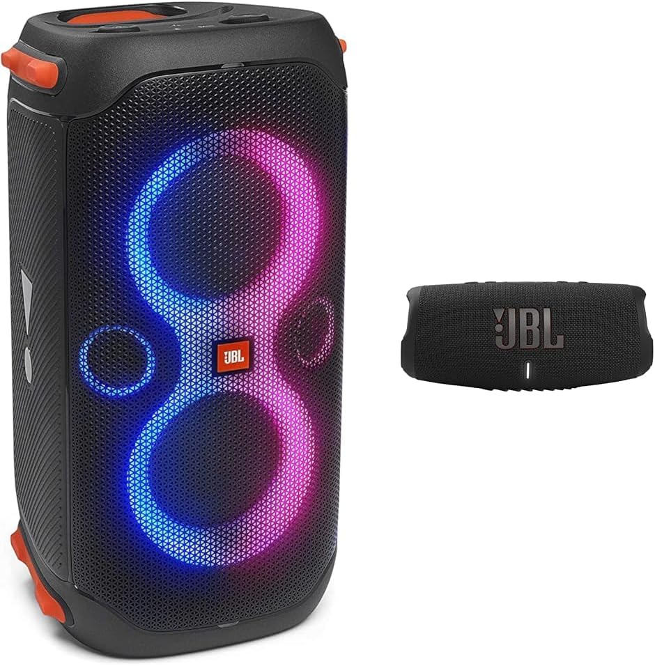 JBL PartyBox 110 - Portable Party Speaker with Built-in Lights  Charge 5 Portable Wireless Bluetooth Speaker with IP67 Waterproof and USB Charge Out - Black, Small