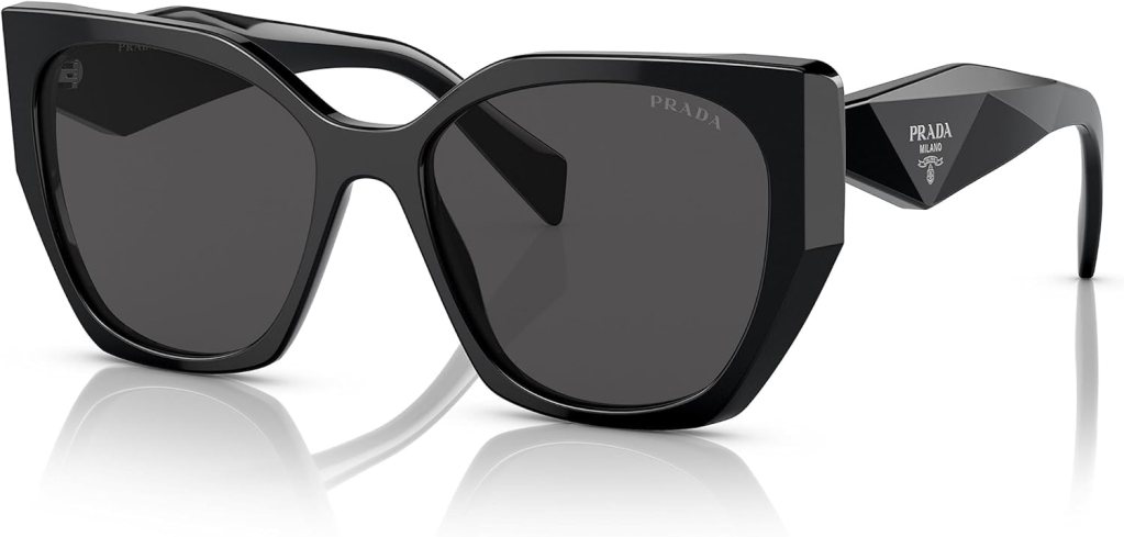 Prada PR 19ZS 1AB5S0 Black Plastic Butterfly Sunglasses Grey Lens